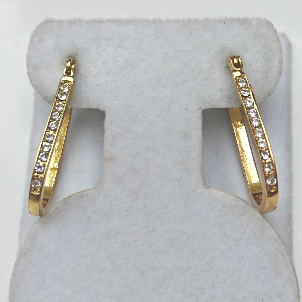 Gold Tone U-Shape Rhinestone Crystal Embellished Hoop Earrings Lever Back 1 Inch